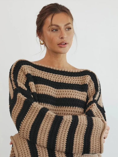 Gestreifter Strickpullover in Übergröße