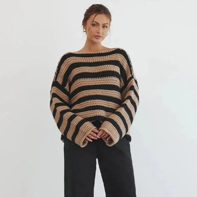 Gestreifter Strickpullover in Übergröße