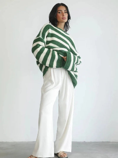 Gestreifter Strickpullover in Übergröße